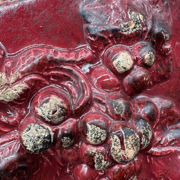 Vintage Wall Tile Grapes Fruit Italian Hanging 3D Redware Italy Rustic Maroon - Picture 5 of 9